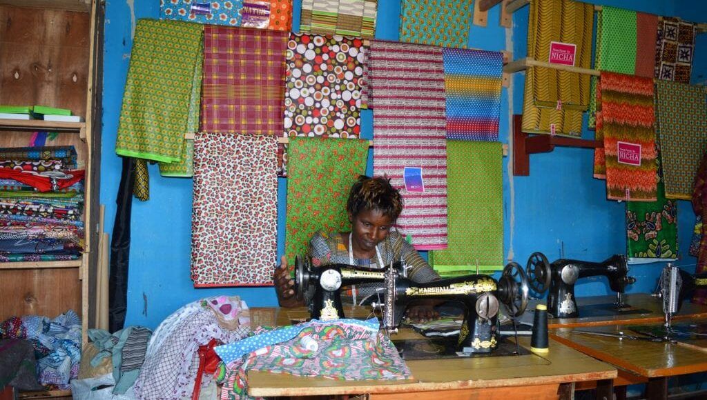 Three images: a young woman in a kitchen baking, a young man packaging food in a store, and a woman sewing fabric in a shop. Part of a feature for World Youth Skills Day.
